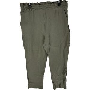 Zara Pants Women XL Olive Green Relax Fit Waist Casual Chic Minimalist Paperbag